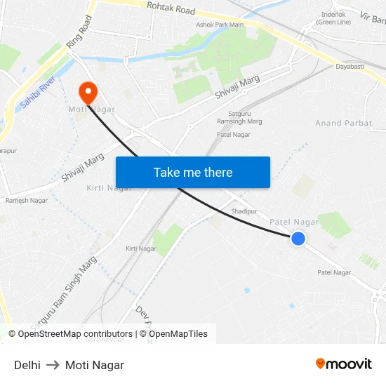 Delhi to Moti Nagar map