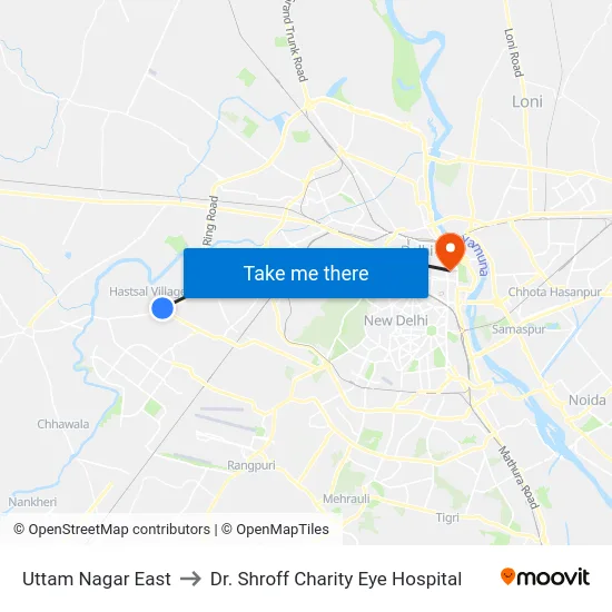 Uttam Nagar East to Dr. Shroff Charity Eye Hospital map