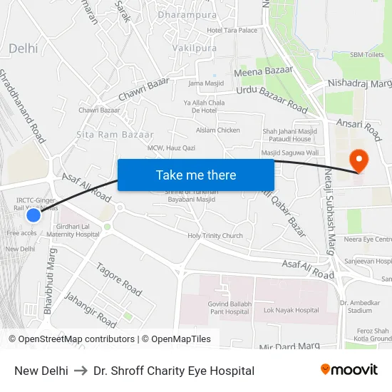 New Delhi to Dr. Shroff Charity Eye Hospital map