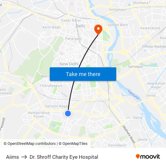 Aiims to Dr. Shroff Charity Eye Hospital map