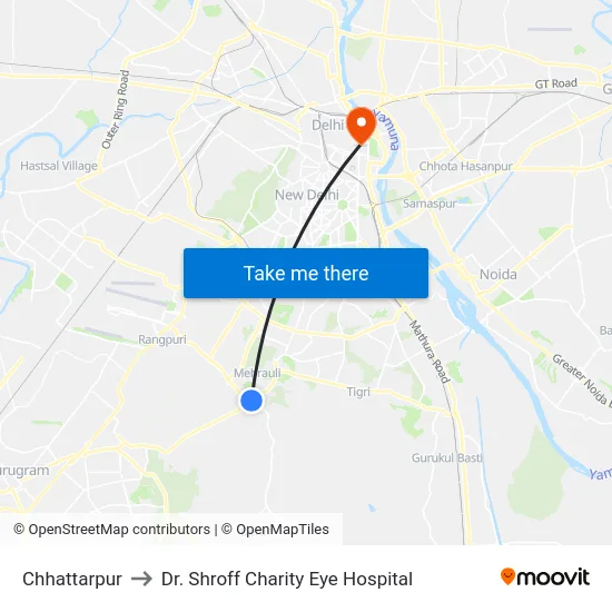 Chhattarpur to Dr. Shroff Charity Eye Hospital map