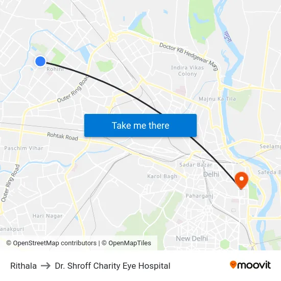 Rithala to Dr. Shroff Charity Eye Hospital map