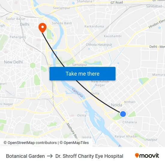 Botanical Garden to Dr. Shroff Charity Eye Hospital map