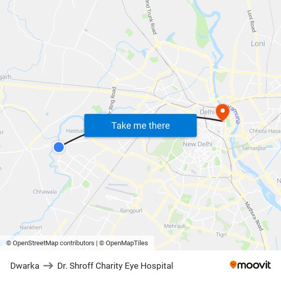 Dwarka to Dr. Shroff Charity Eye Hospital map