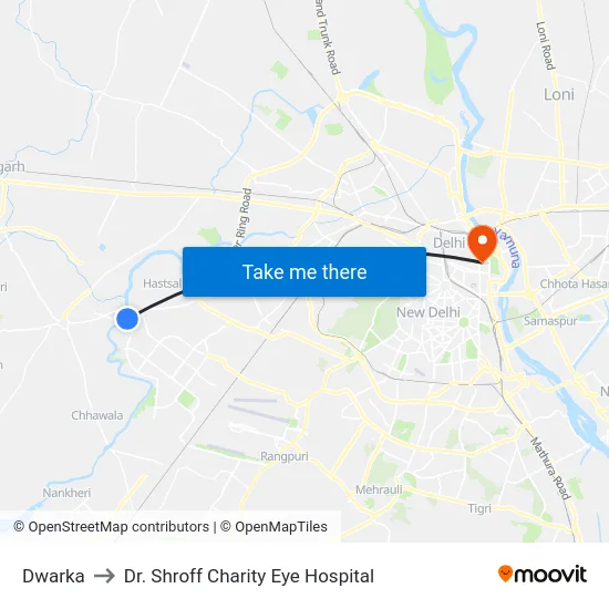Dwarka to Dr. Shroff Charity Eye Hospital map