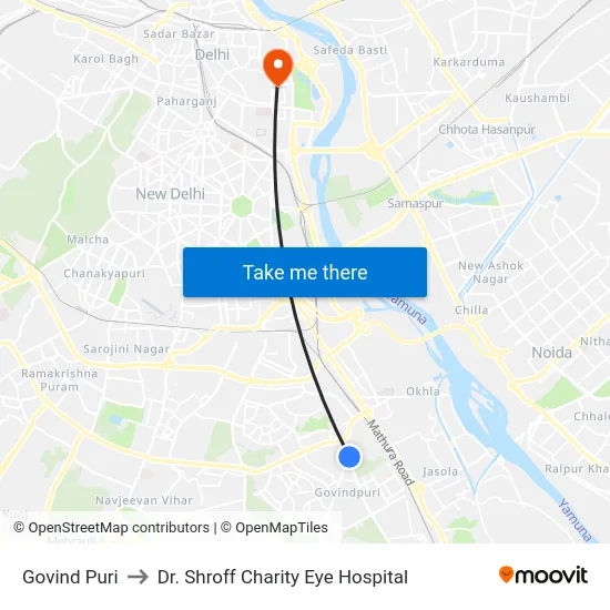 Govind Puri to Dr. Shroff Charity Eye Hospital map