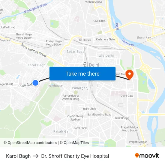 Karol Bagh to Dr. Shroff Charity Eye Hospital map