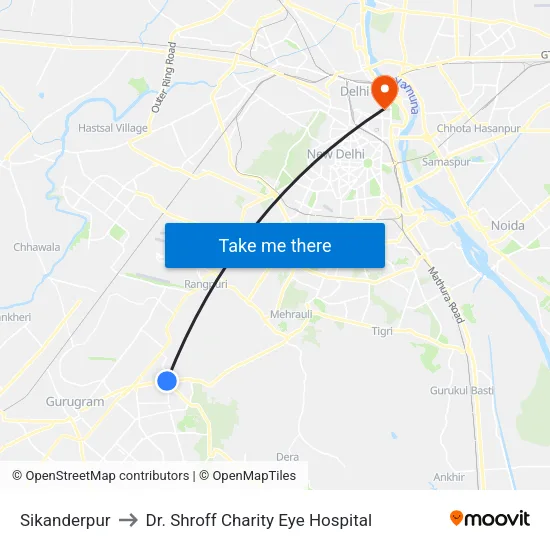 Sikanderpur to Dr. Shroff Charity Eye Hospital map
