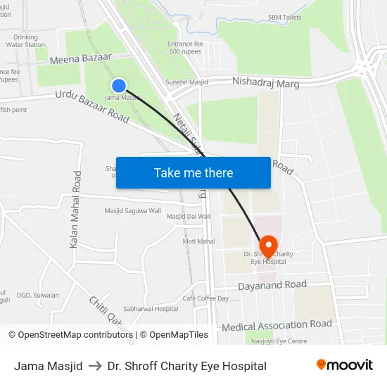 Jama Masjid to Dr. Shroff Charity Eye Hospital map
