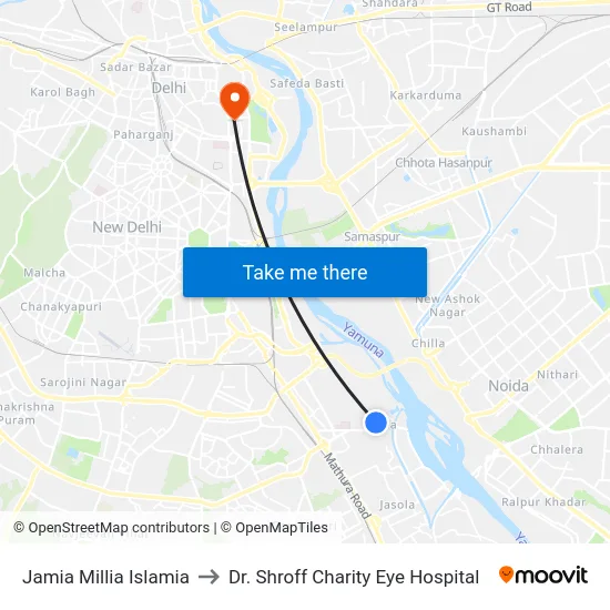 Jamia Millia Islamia to Dr. Shroff Charity Eye Hospital map