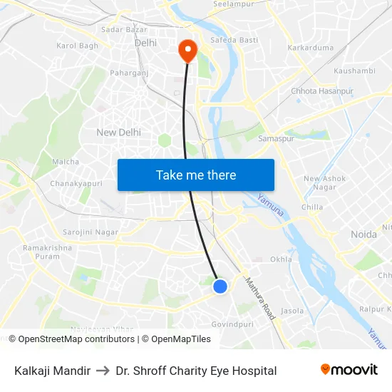 Kalkaji Mandir to Dr. Shroff Charity Eye Hospital map