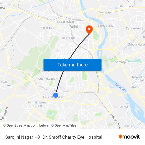 Sarojini Nagar to Dr. Shroff Charity Eye Hospital map