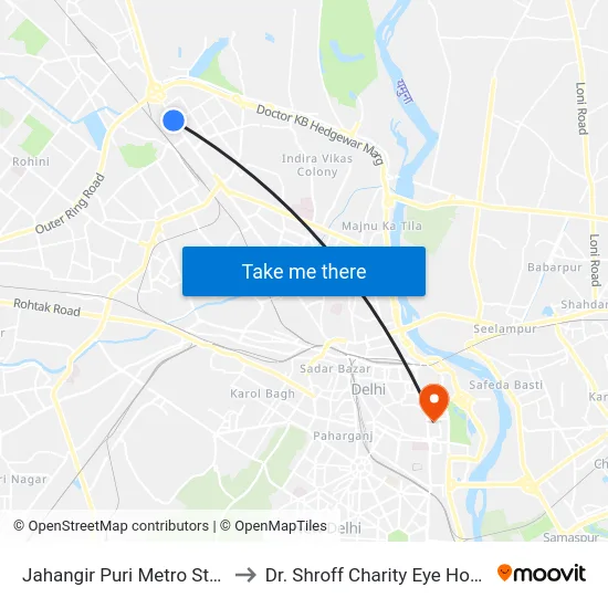 Jahangir Puri Metro Station to Dr. Shroff Charity Eye Hospital map