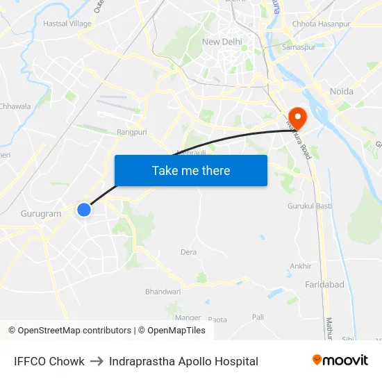 IFFCO Chowk to Indraprastha Apollo Hospital map