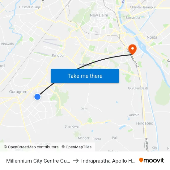 Millennium City Centre Gurugram to Indraprastha Apollo Hospital map