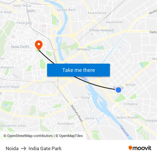 Noida to India Gate Park map