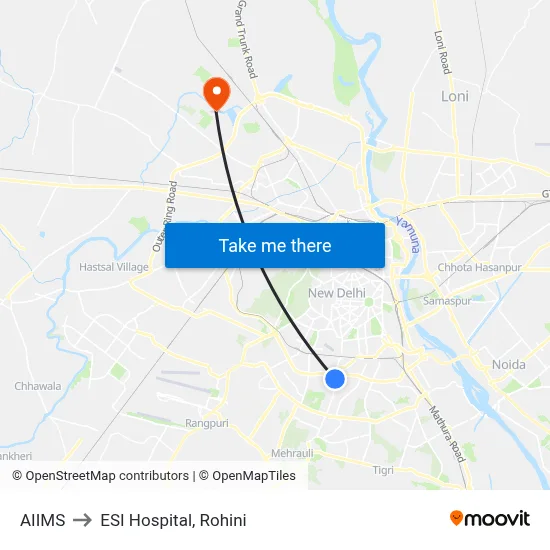 AIIMS to ESI Hospital, Rohini map