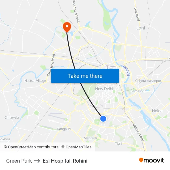 Green Park to Esi Hospital, Rohini map