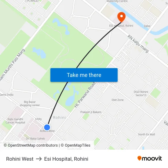 Rohini West to Esi Hospital, Rohini map