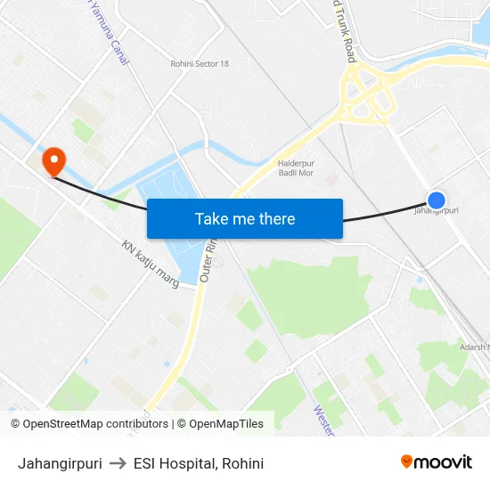 Jahangirpuri to ESI Hospital, Rohini map