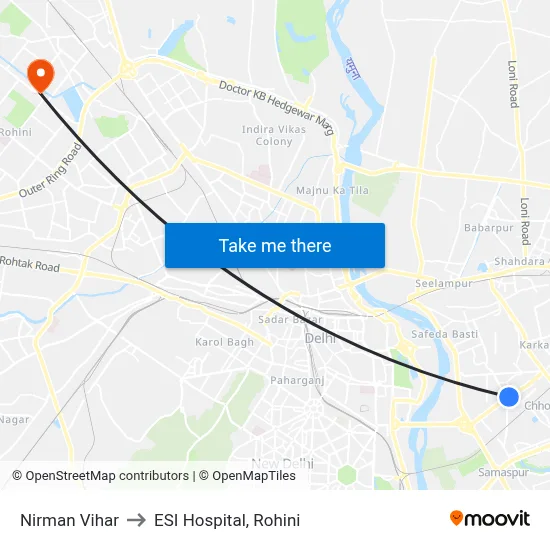 Nirman Vihar to ESI Hospital, Rohini map