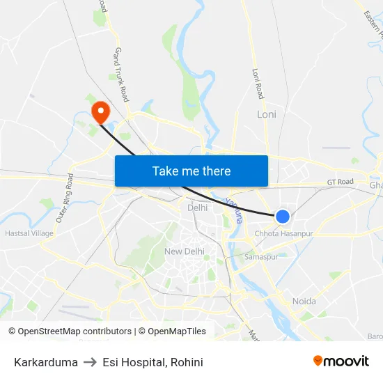 Karkarduma to Esi Hospital, Rohini map