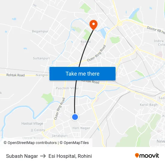Subash Nagar to Esi Hospital, Rohini map
