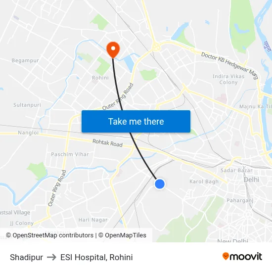 Shadipur to ESI Hospital, Rohini map