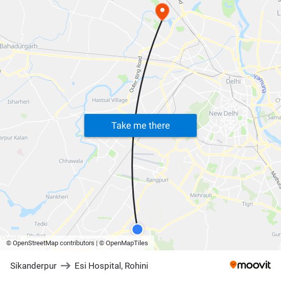 Sikanderpur to Esi Hospital, Rohini map