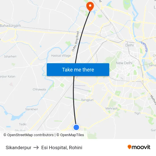 Sikanderpur to Esi Hospital, Rohini map