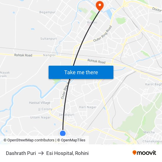 Dashrath Puri to Esi Hospital, Rohini map