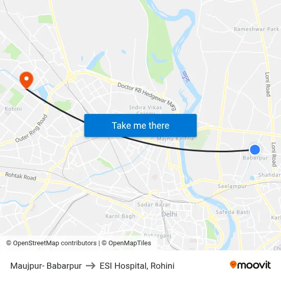 Maujpur- Babarpur to ESI Hospital, Rohini map