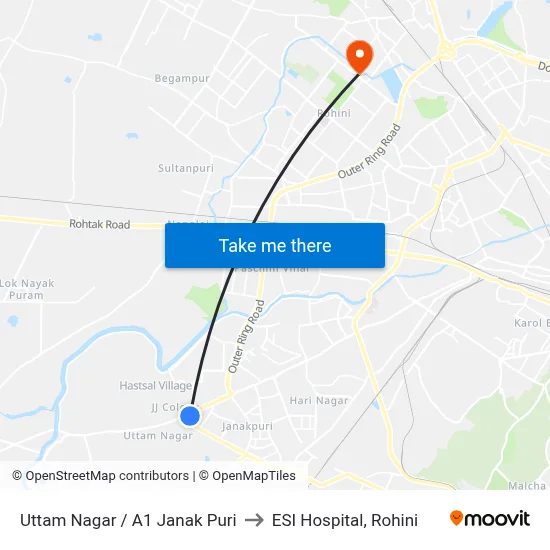 Uttam Nagar / A1 Janak Puri to ESI Hospital, Rohini map