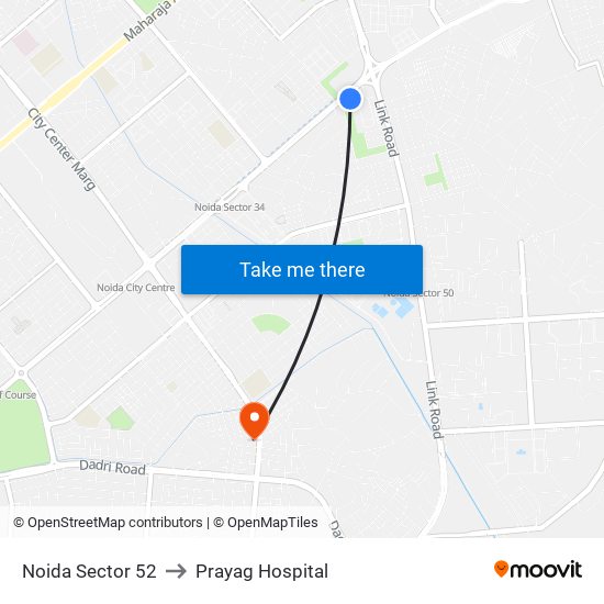 Noida Sector 52 to Prayag Hospital map