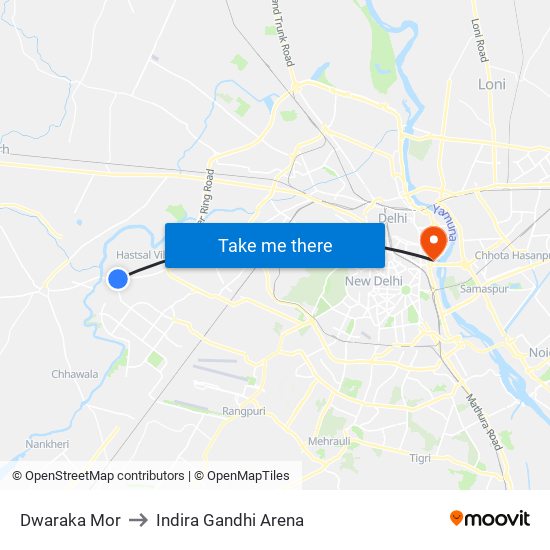 Dwaraka Mor to Indira Gandhi Arena map