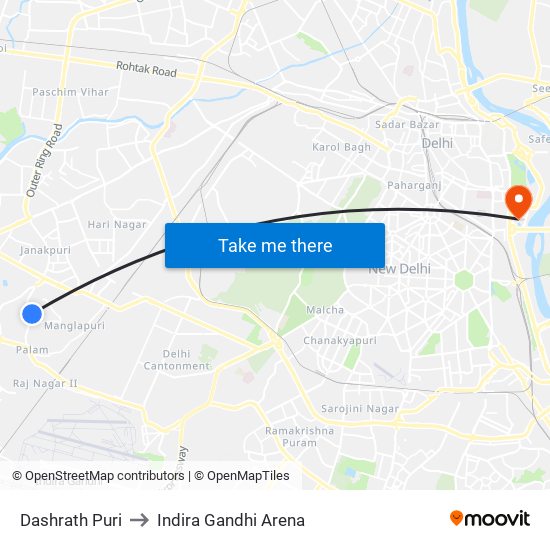 Dashrath Puri to Indira Gandhi Arena map