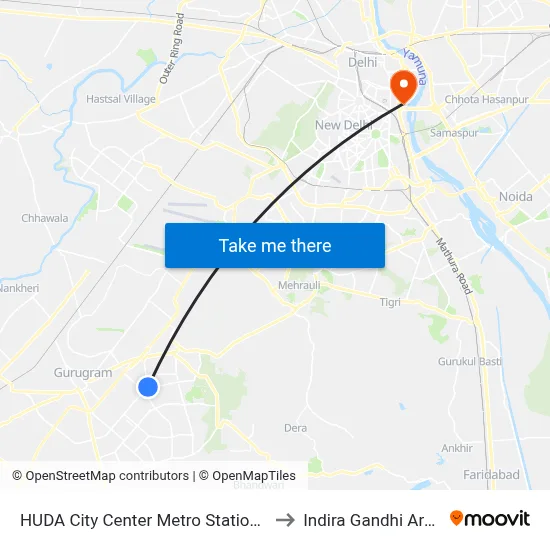 HUDA City Center Metro Station (B) to Indira Gandhi Arena map