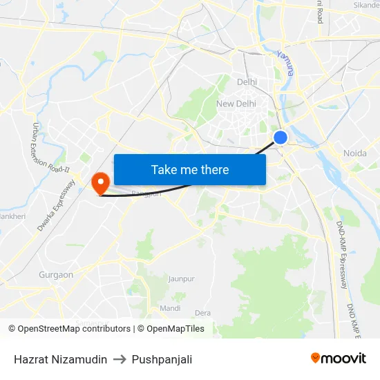 Hazrat Nizamudin to Pushpanjali map