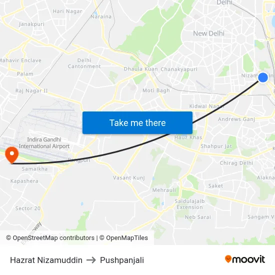 Hazrat Nizamuddin to Pushpanjali map