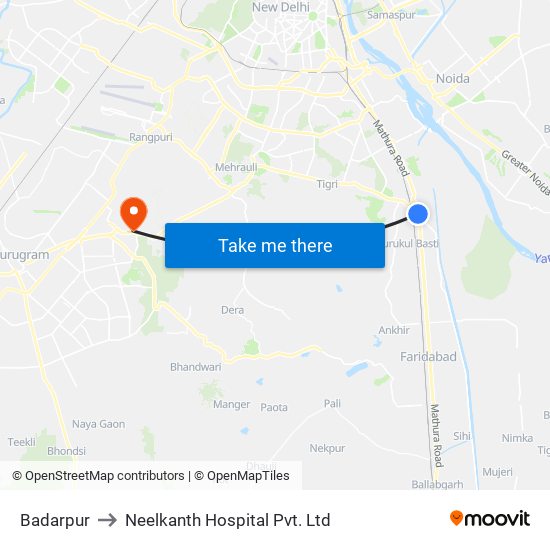 Badarpur to Neelkanth Hospital Pvt. Ltd map