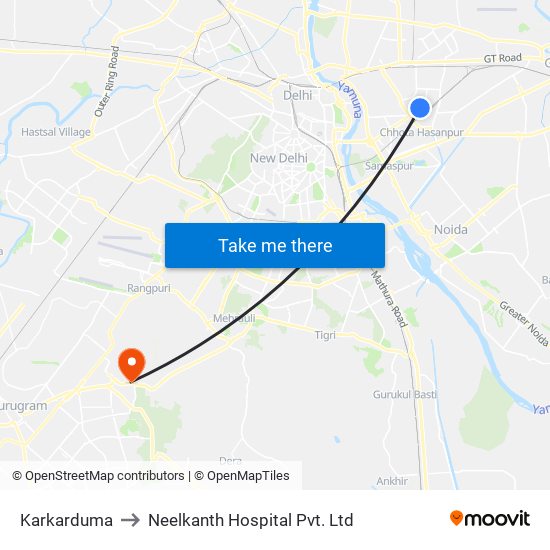 Karkarduma to Neelkanth Hospital Pvt. Ltd map