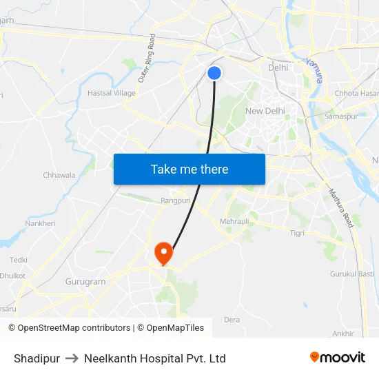 Shadipur to Neelkanth Hospital Pvt. Ltd map