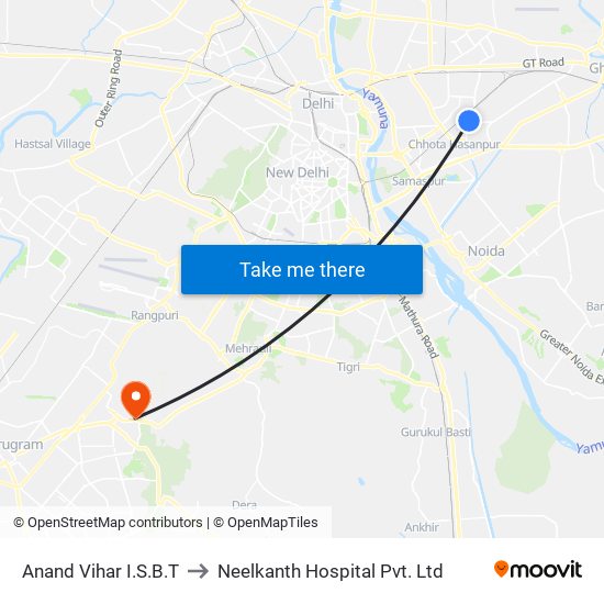 Anand Vihar I.S.B.T to Neelkanth Hospital Pvt. Ltd map