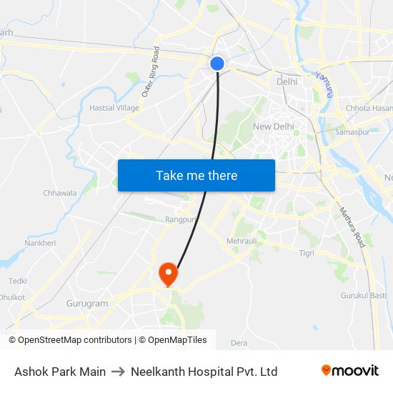 Ashok Park Main to Neelkanth Hospital Pvt. Ltd map