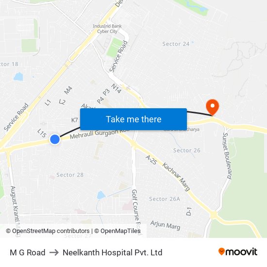 M G Road to Neelkanth Hospital Pvt. Ltd map