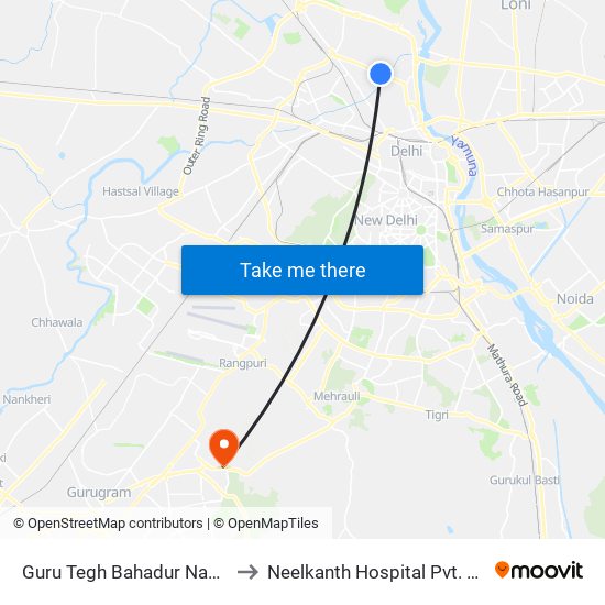 Guru Tegh Bahadur Nagar to Neelkanth Hospital Pvt. Ltd map