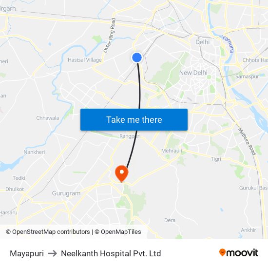 Mayapuri to Neelkanth Hospital Pvt. Ltd map