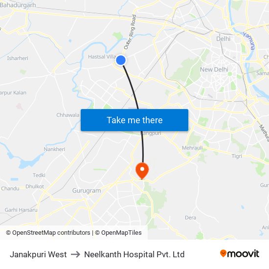 Janakpuri West to Neelkanth Hospital Pvt. Ltd map