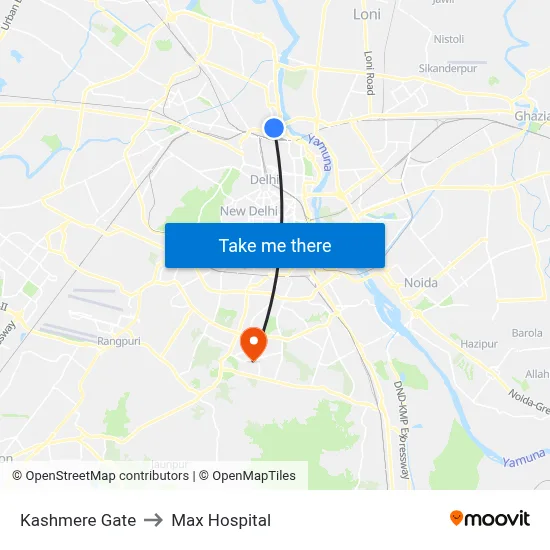 Kashmere Gate to Max Hospital map