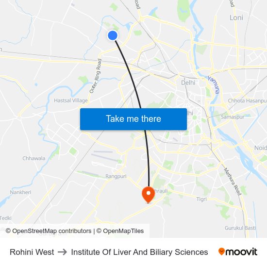 Rohini West to Institute Of Liver And Biliary Sciences map